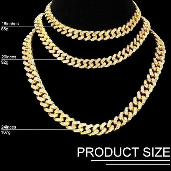 Cuban Link Chain Necklace Bracelet Rhinestone Earrings Bling Necklace Bracelet C - Picture 2 of 6